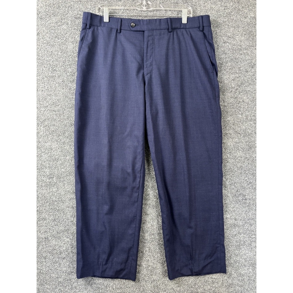 6 East Reda Dress Pants Men 36x26 Blue Italian Wool Super 130's Office Luxury‎